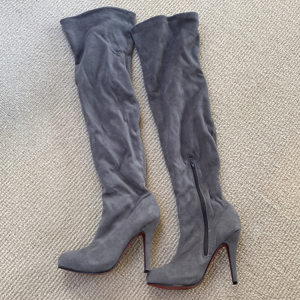 Bumper Over the Knee Gray Suede Boots